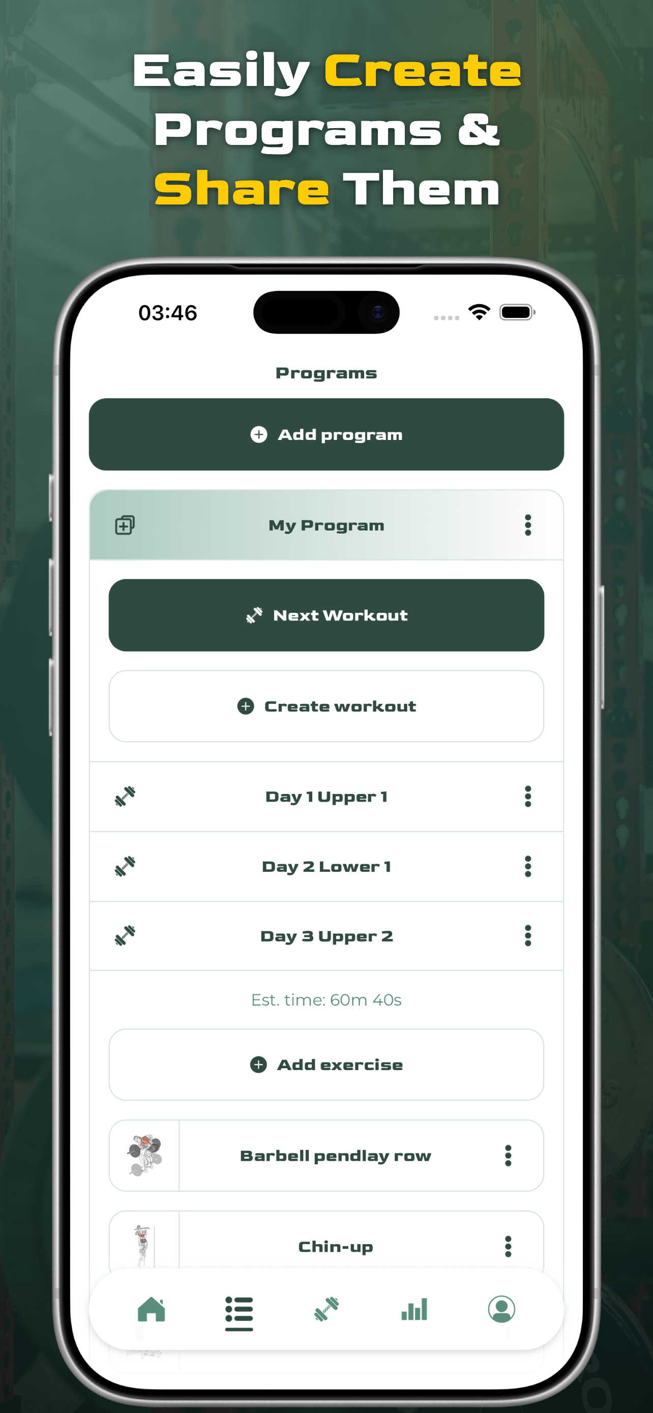 Virtus Athlete exercise library with 1300+ exercises and custom entries